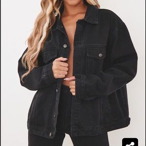 PRETTYLITTLETHING Washed Black Oversized Boyfriend Denim Jacket